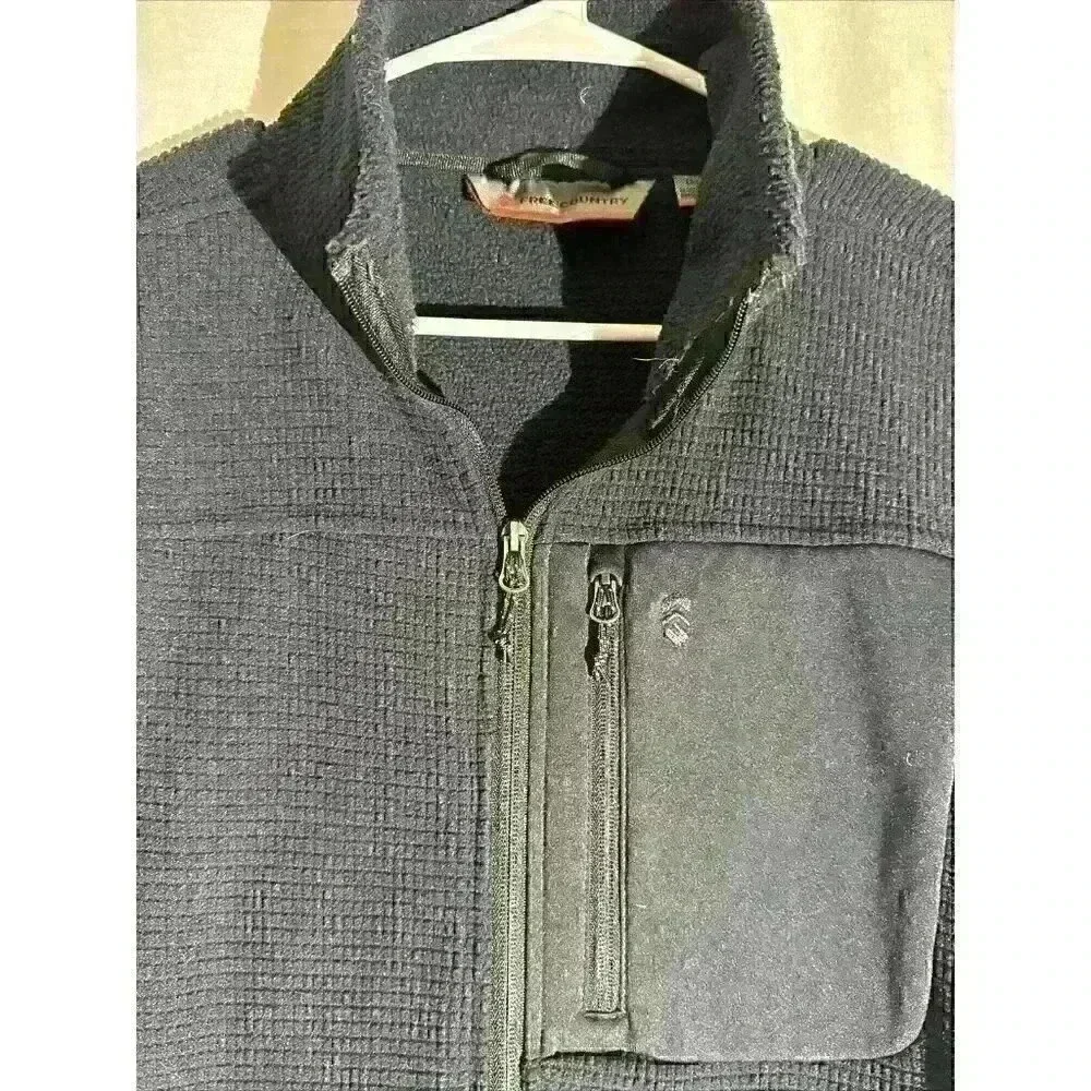 Free Country Fleece Men's Small Dark Navy-Blue Sweater Jacket Full Zip 3 Pockets